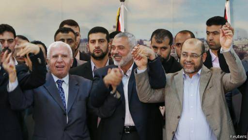 آمریکا و اسرائیل توافق گروه‌های رقیب فلسطینی را مورد انتقاد قرار دادند سازمان آزادیبخش فلسطین و حماس دولت وحدت ملی تشکیل می دهند<dc:title />          