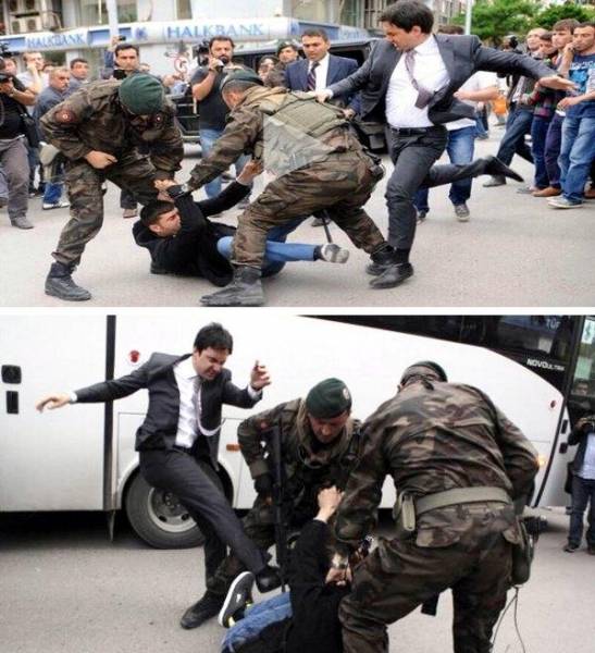 اردوغان و مشاور اردوغان دو معترض به سانحه معدن در ترکیه را کتک زدند! (تصویر + ویدئو)