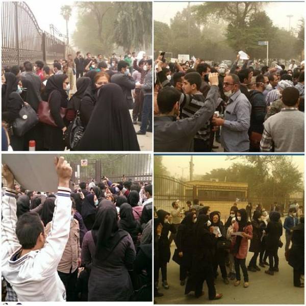 تجمع مقابل استانداری خوزستان علیه توفان خاک +عکس