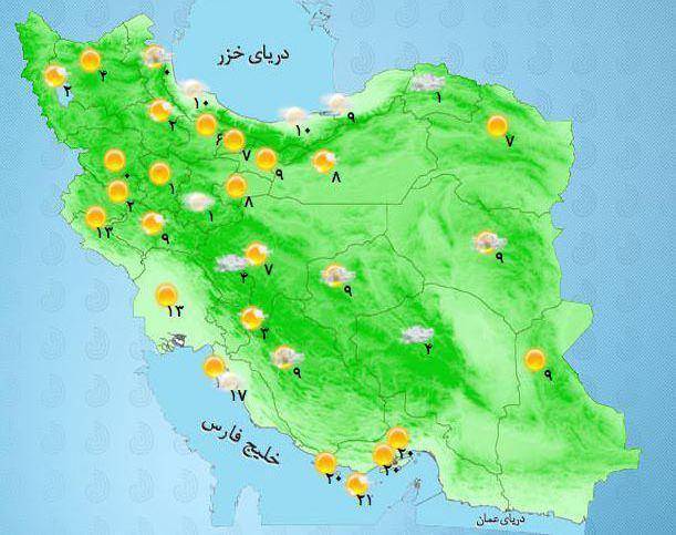 عکس: نقشه آب و هوا سه‌شنبه 27 بهمن