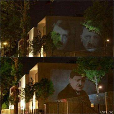 تصاویر: اردوغان و هیتلر روی دیوار سفارت ترکیه در آلمان