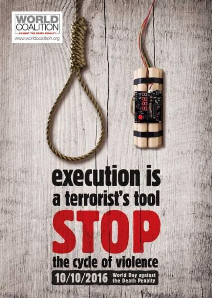 روز ۱۰ اکتبر ۲۰۱۶، چهاردهمین روز جهانی ضد مجازات اعدام برای افزایش آگاهی از اجرای مجازات اعدام در مورد جرایم مربوط به تروریسم و کاهش کاربُرد آن است