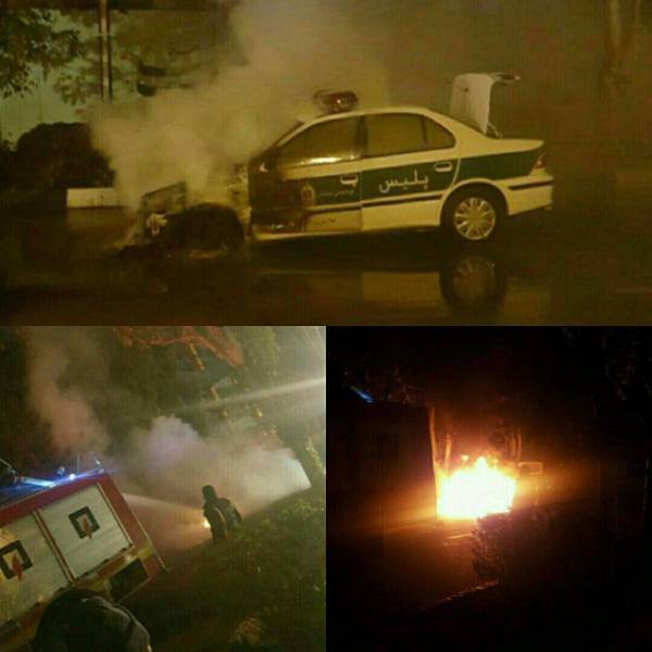 آتش سوزی خودروی پلیس در تبریز + عکس