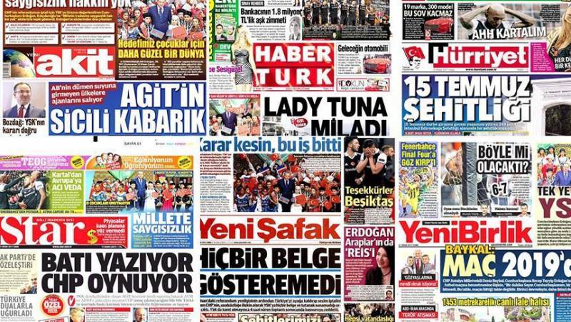 سرخط روزنامه های ترکیه / روز پنجشنبه 19 مردادماه 96