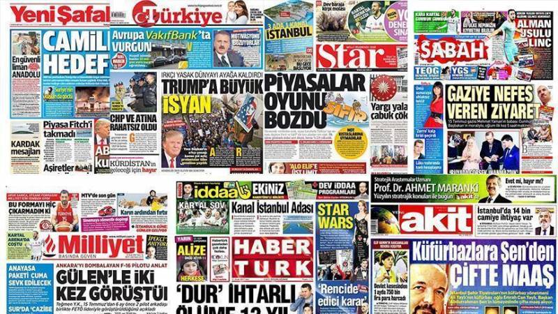 سرخط روزنامه های ترکیه / روز جمعه 14 مهر ماه 1396