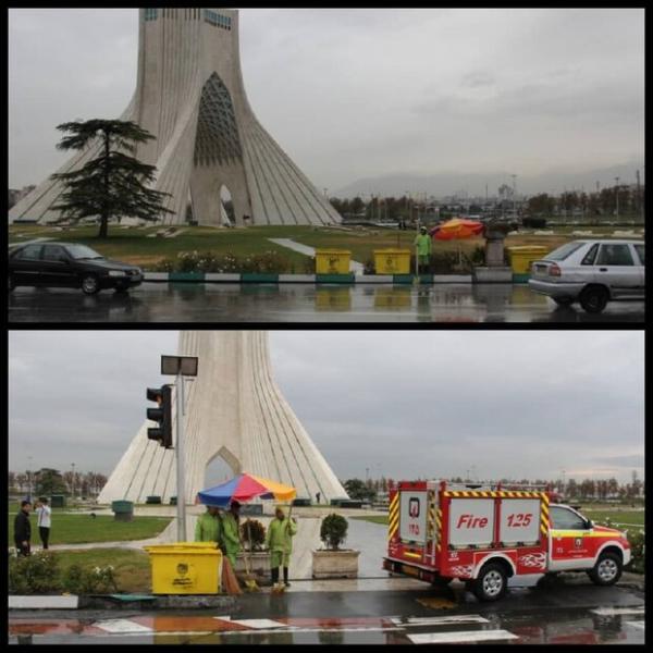 رفع آبگرفتگی از ۱۵ نقطه حساس در ورودی شهر تهران