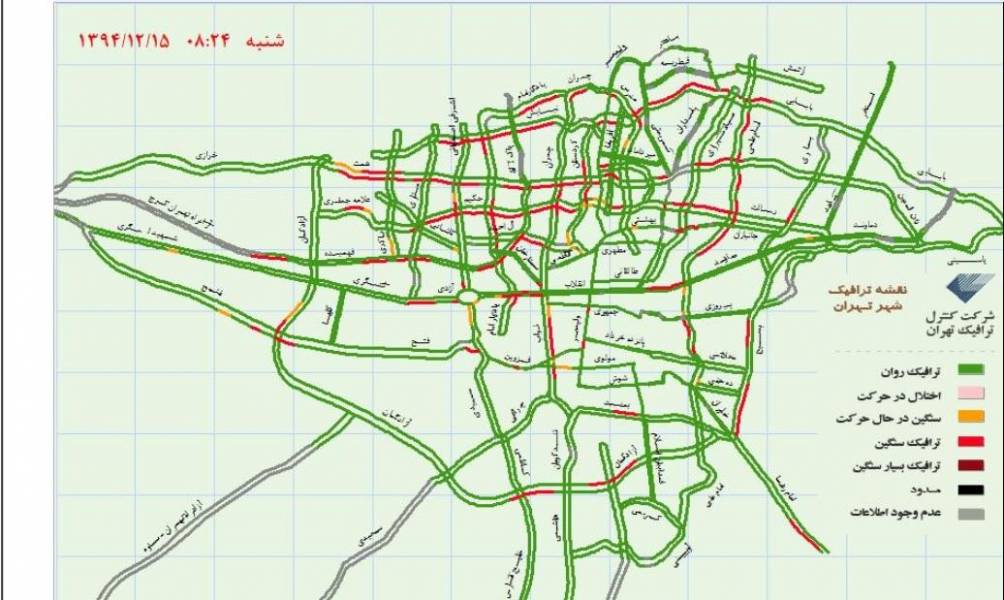 نقشه هم اکنون ترافیک پایتخت