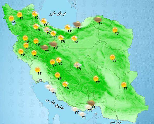 عکس: نقشه وضعیت آب و هوا در ۱۲ مرداد