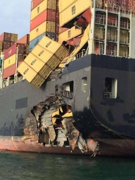 تصادف نفتکش ایرانی با کشتی کانتینربر سوئیسی (تصویر)