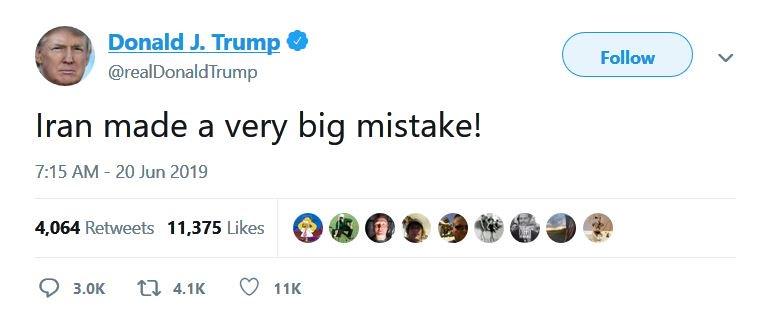 فوری/ واکنش ترامپ به ساقط شدن پهپاد آمریکایی در تنگه هرمز: ایران اشتباه خیلی بزرگی مرتکب شد!  