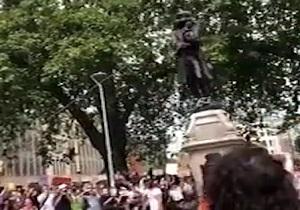 مجسمه ادوارد کلستون توسط معترضان به نژاد پرستی در انگلیس سرنگون شد + فیلم