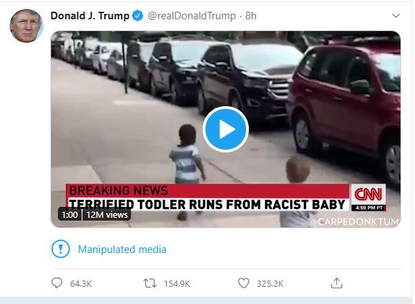 توییتر ویدئوی دونالد ترامپ را به علت &laquo;دستکاری&raquo; در حقایق برچسب زد 