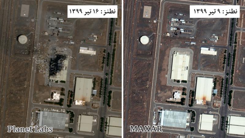 تصویرهای ماهواره‌ای از آسیب به تاسیسات نطنز