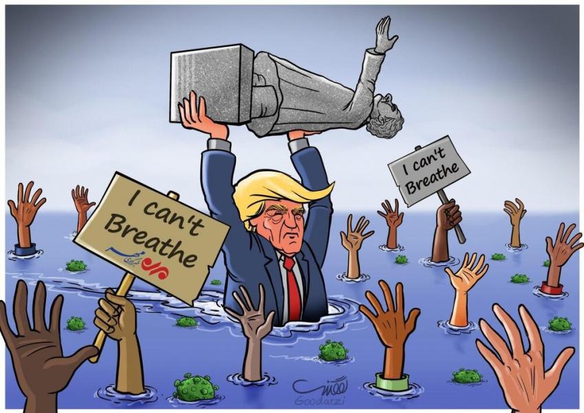 Trump surrounded by protesters in US