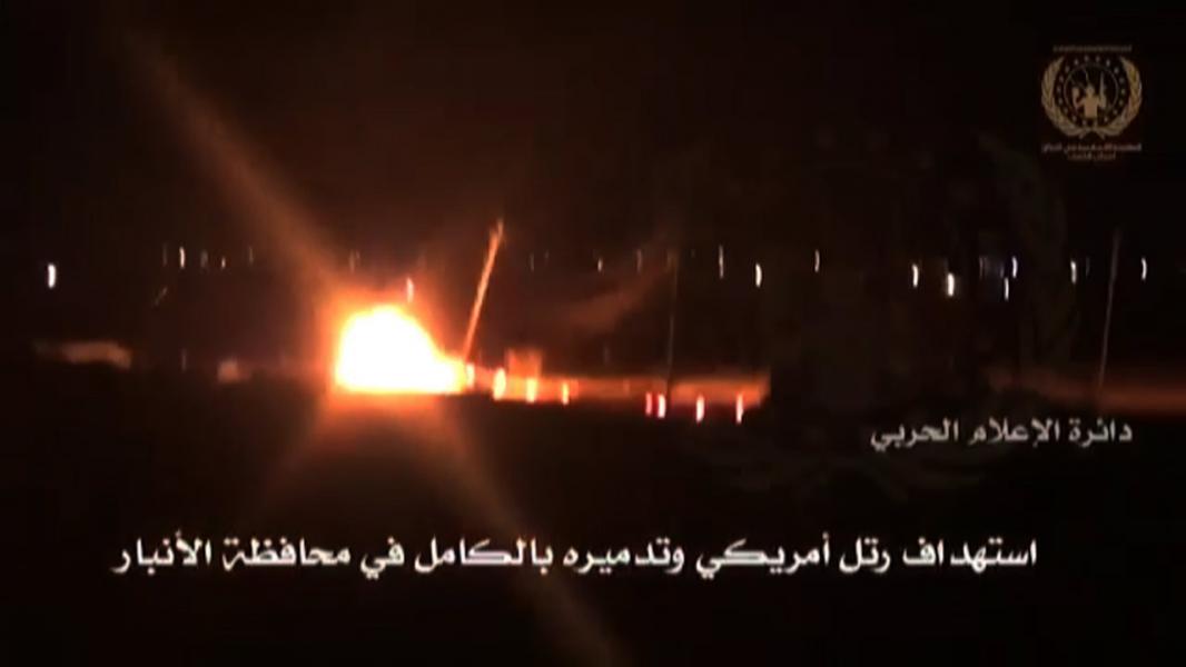 لحظه انهدام کاروان ارتش آمریکا با تله‌های انفجاری در استان الانبار + فیلم