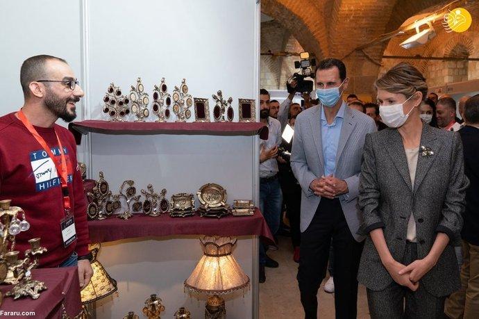 حضور بشار اسد و همسرش در نمایشگاه دمشق
