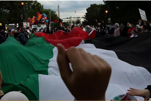 حامیان فلسطین در مقابل کاخ سفید راهپیمایی کردند
