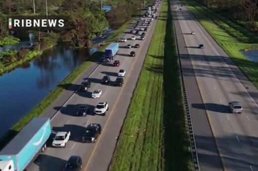 ببینید | ترافیک ۱۶ کیلومتری فرار از طوفان ایان در آمریکا