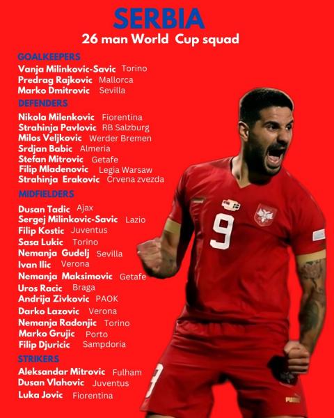 ولاهوویچ هم رسید/ فهرست نهایی صربستان برای جام جهانی اعلام شد