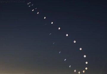 تصویر مسحورکننده از مسیر حرکت ماه در آسمان طی ۳۰ روز/ عکس