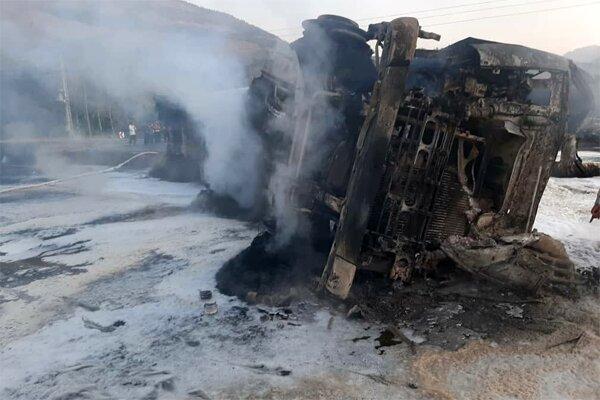 واژگونی تانکر سوخت در اتوبان کسایی تبریز