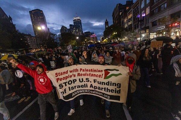 راهپیمایی اعتراضی هواداران فلسطین در شهر بوستون آمریکا+فیلم