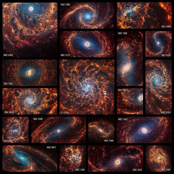 انتشار تصاویر خیره‌کننده‌ از ۱۹ کهکشان مارپیچی توسط تلسکوپ فضایی جیمز وب