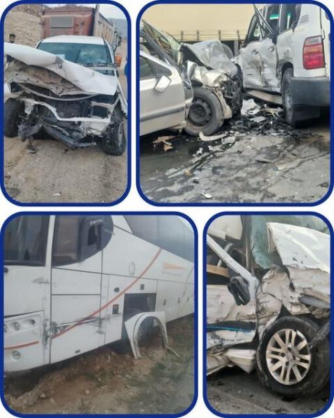 تصادف زنجیره‌ای در ایلام با یک کشته و سه مصدوم